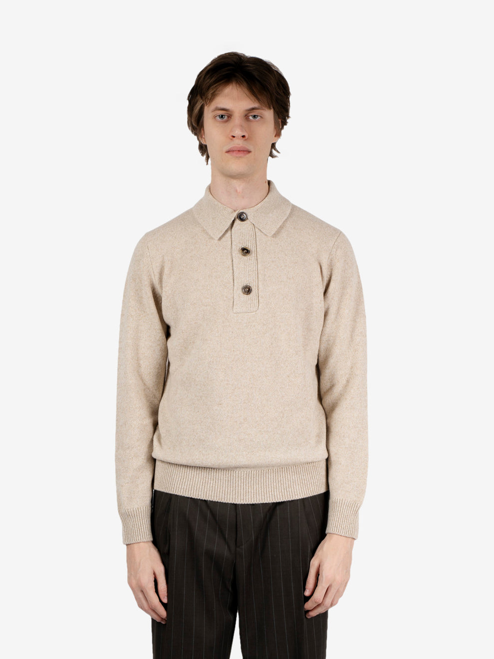Natural mouliné polo shirt with buttons