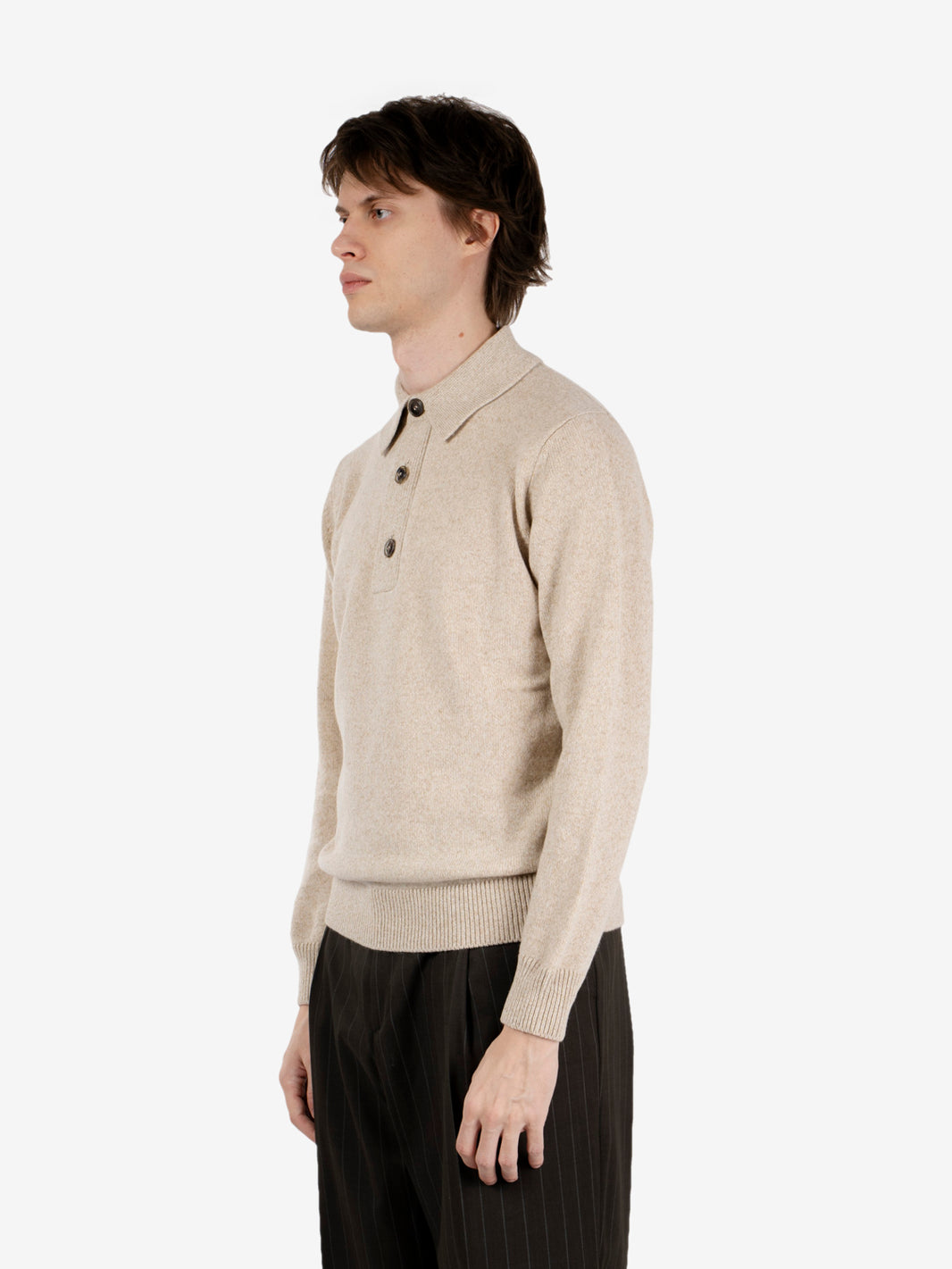 Natural mouliné polo shirt with buttons