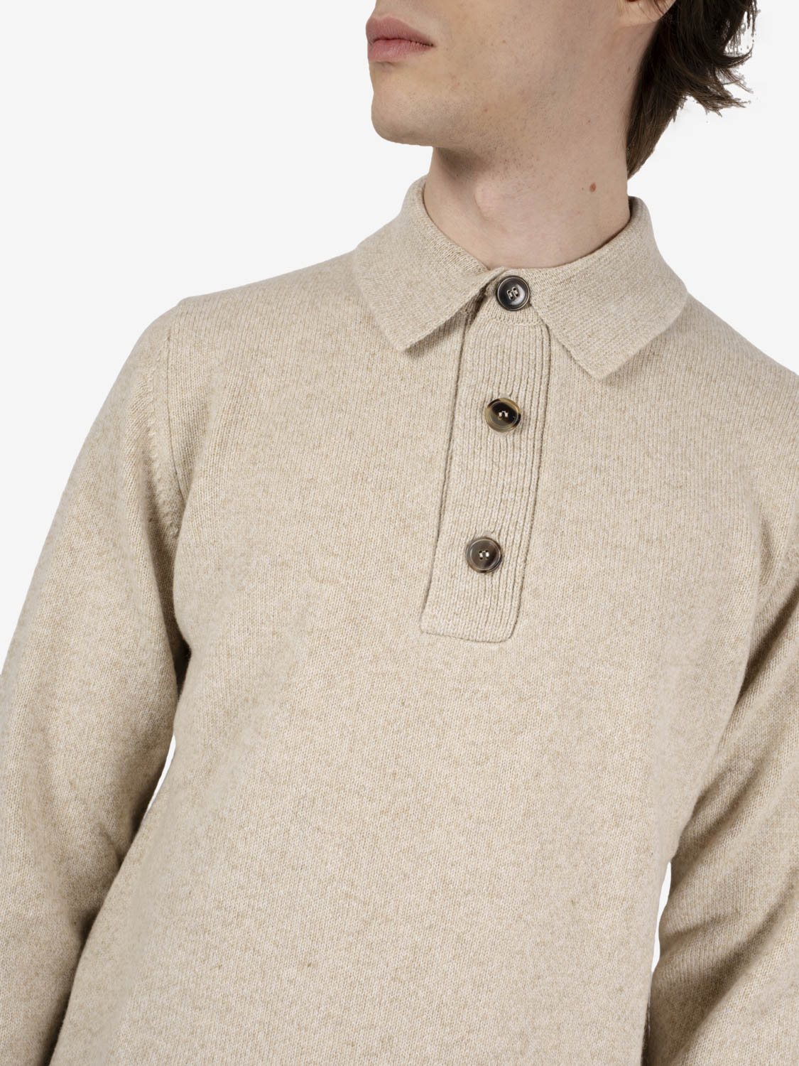 Natural mouliné polo shirt with buttons