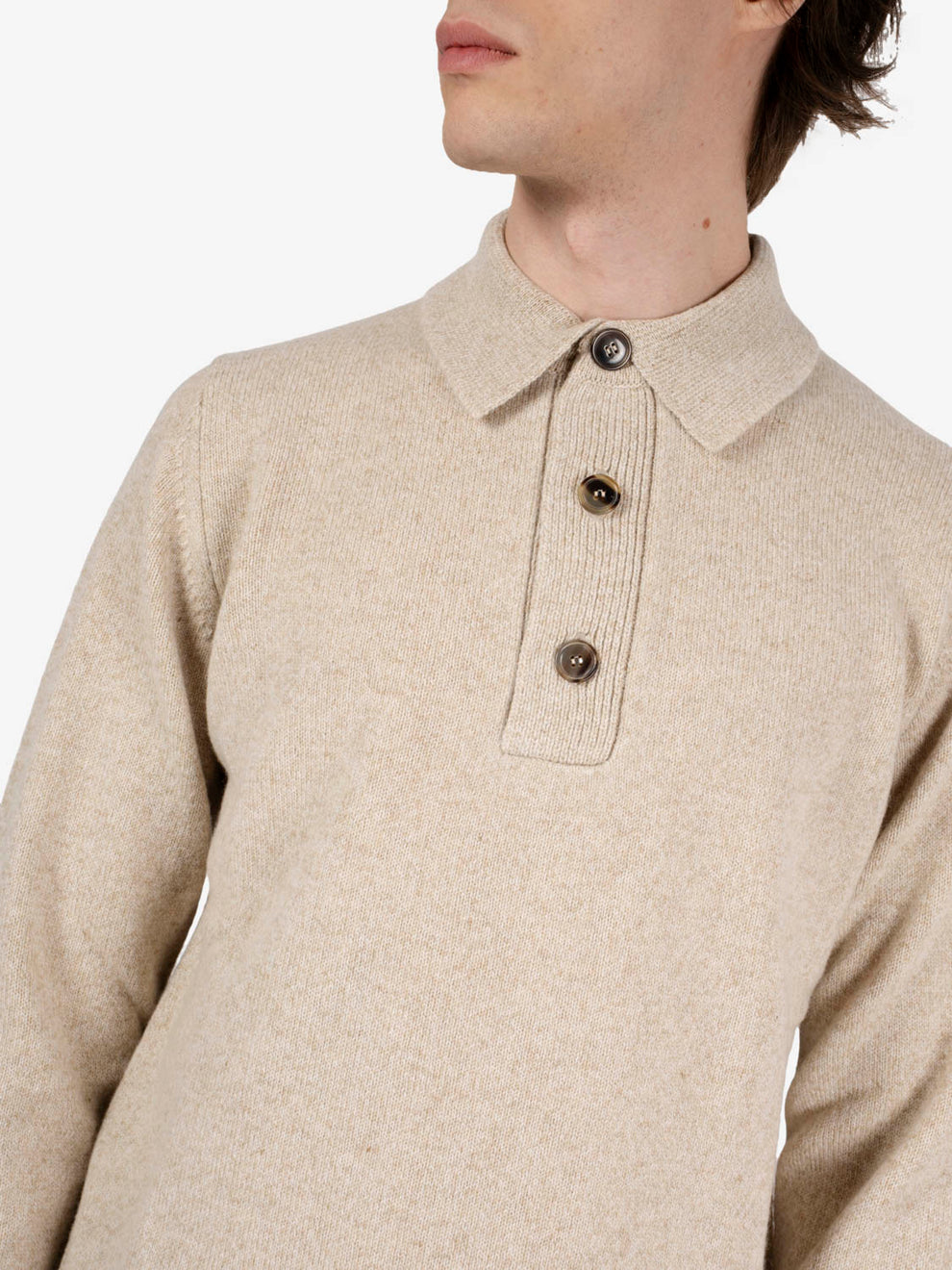 Natural mouliné polo shirt with buttons