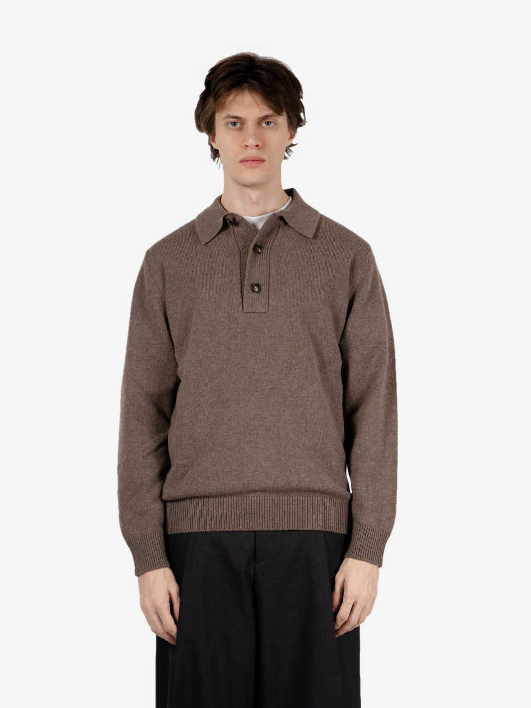 Polo shirt with buttons in taupe melange