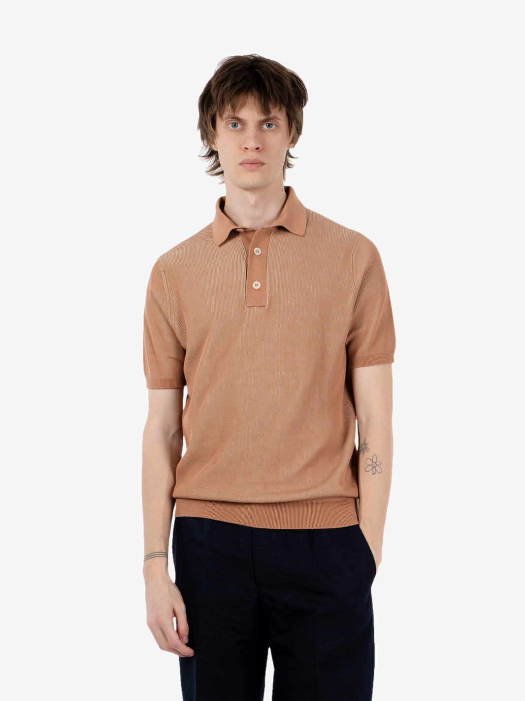 Polo in cotone a costine cammello