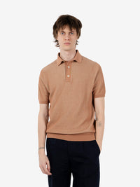 Polo in cotone a costine cammello