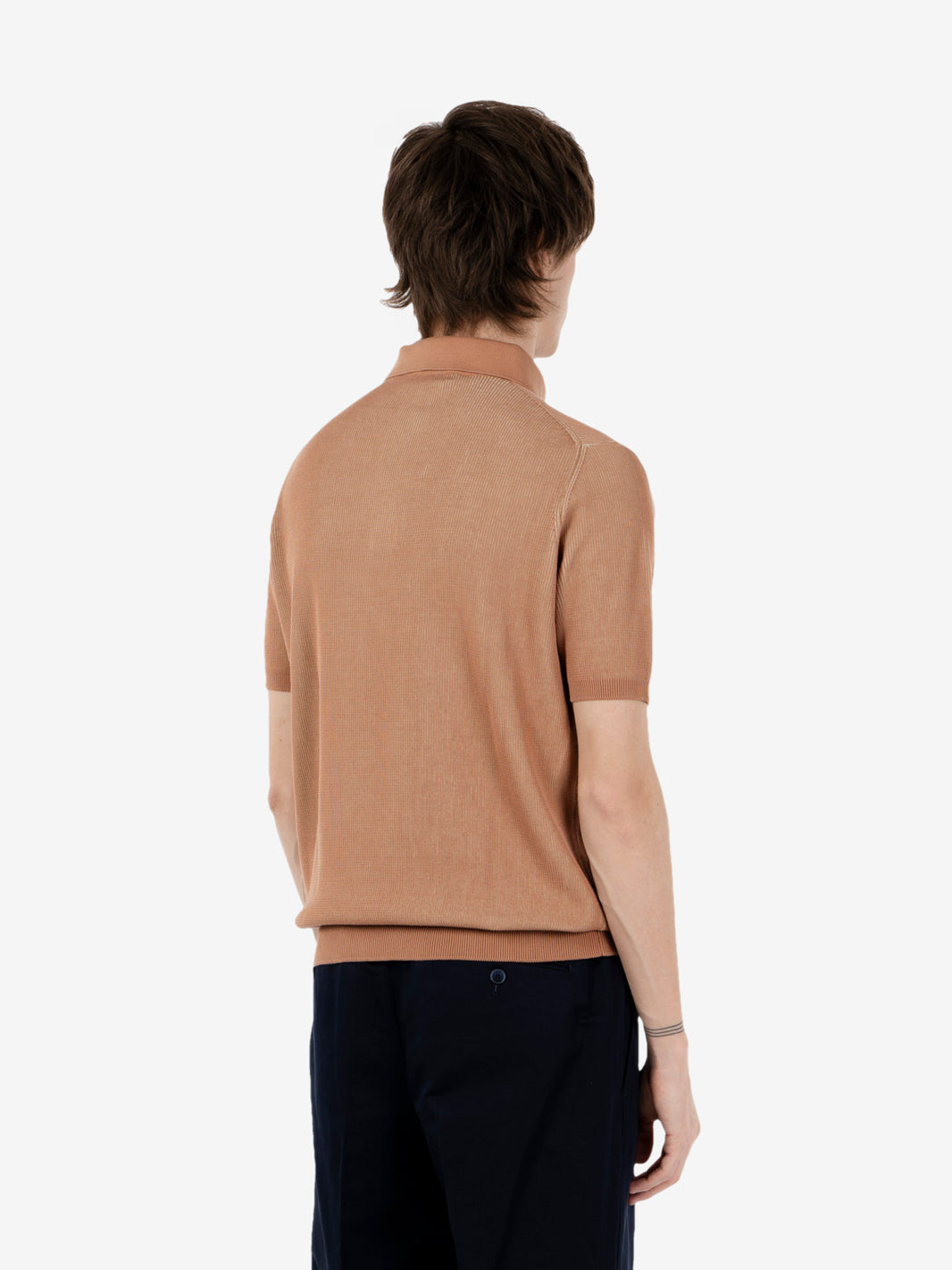 Polo in cotone a costine cammello