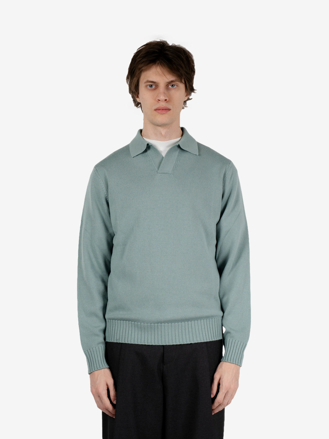 Aqua blue bowling collar polo shirt