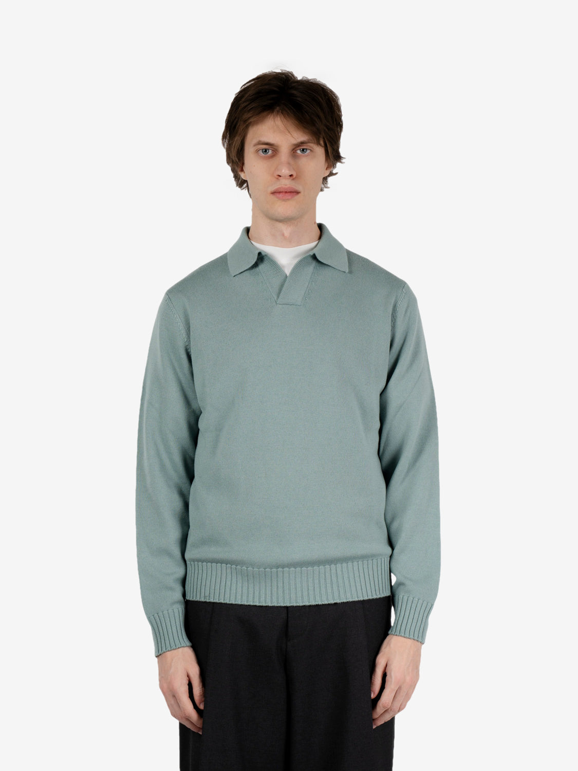 Aqua blue bowling collar polo shirt