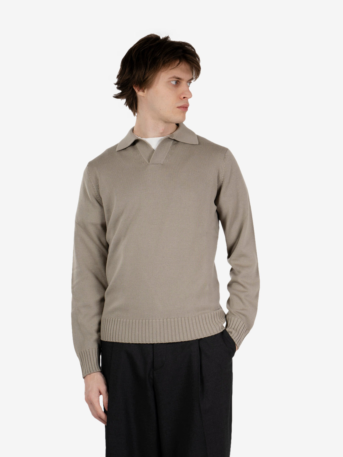 Beige bowling-collar polo shirt