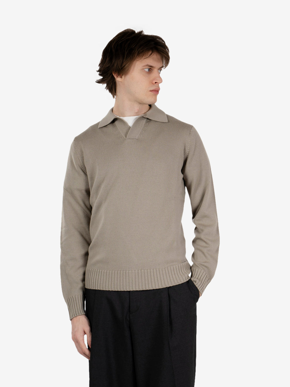 Beige bowling-collar polo shirt