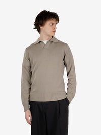 Beige bowling-collar polo shirt