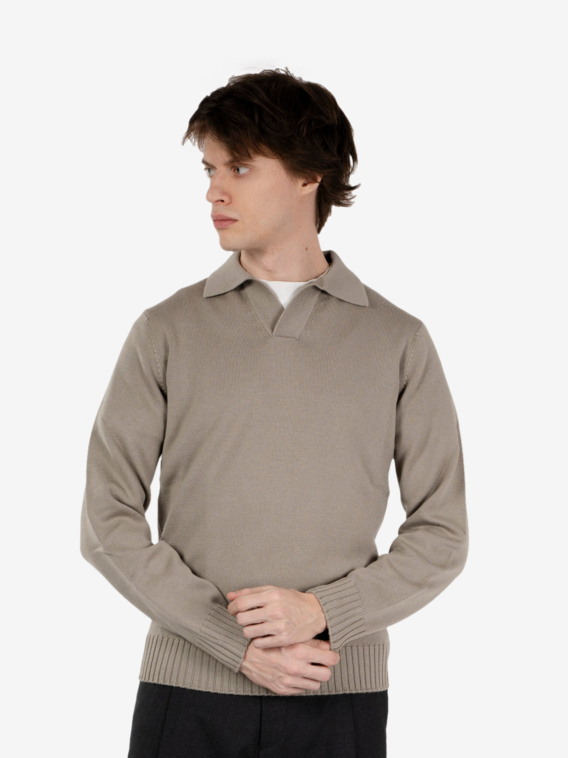 Beige bowling-collar polo shirt