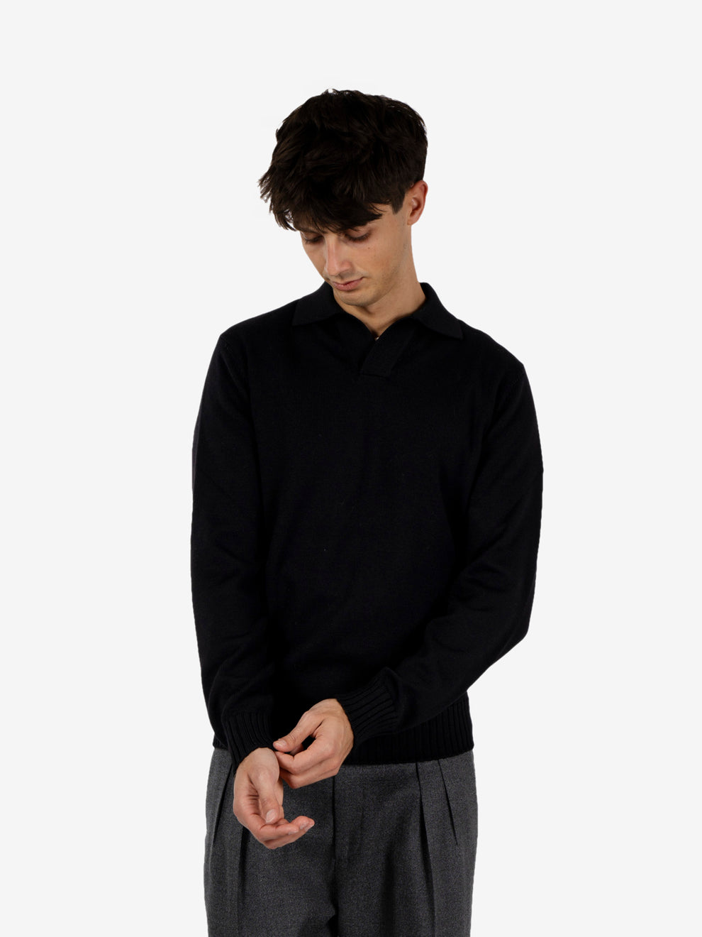 BLACK BOWLING COLLAR POLO SHIRT PL3MLSK-WM8R_990