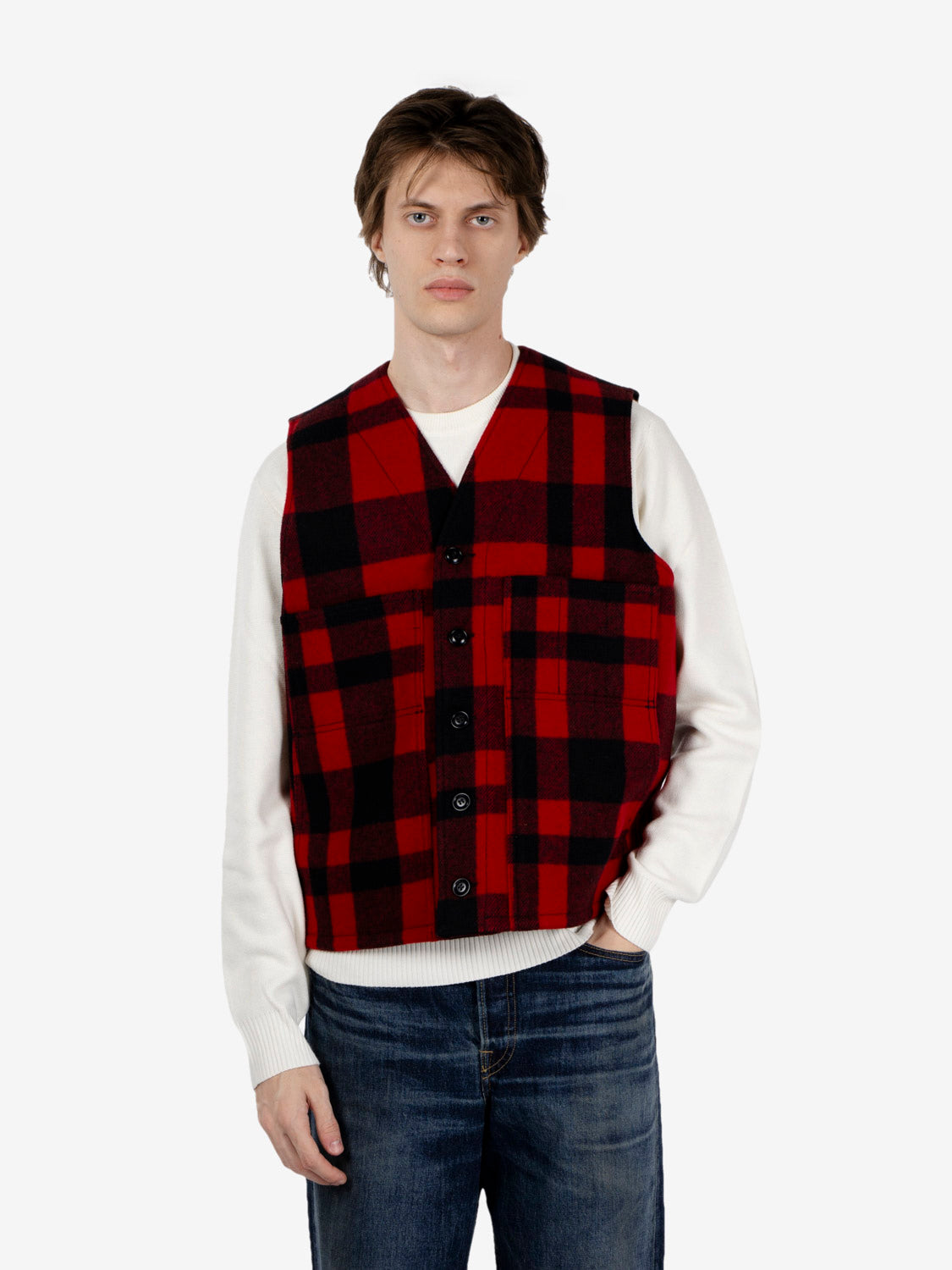 Gilet in lana Mackinaw a quadri rossi e neri