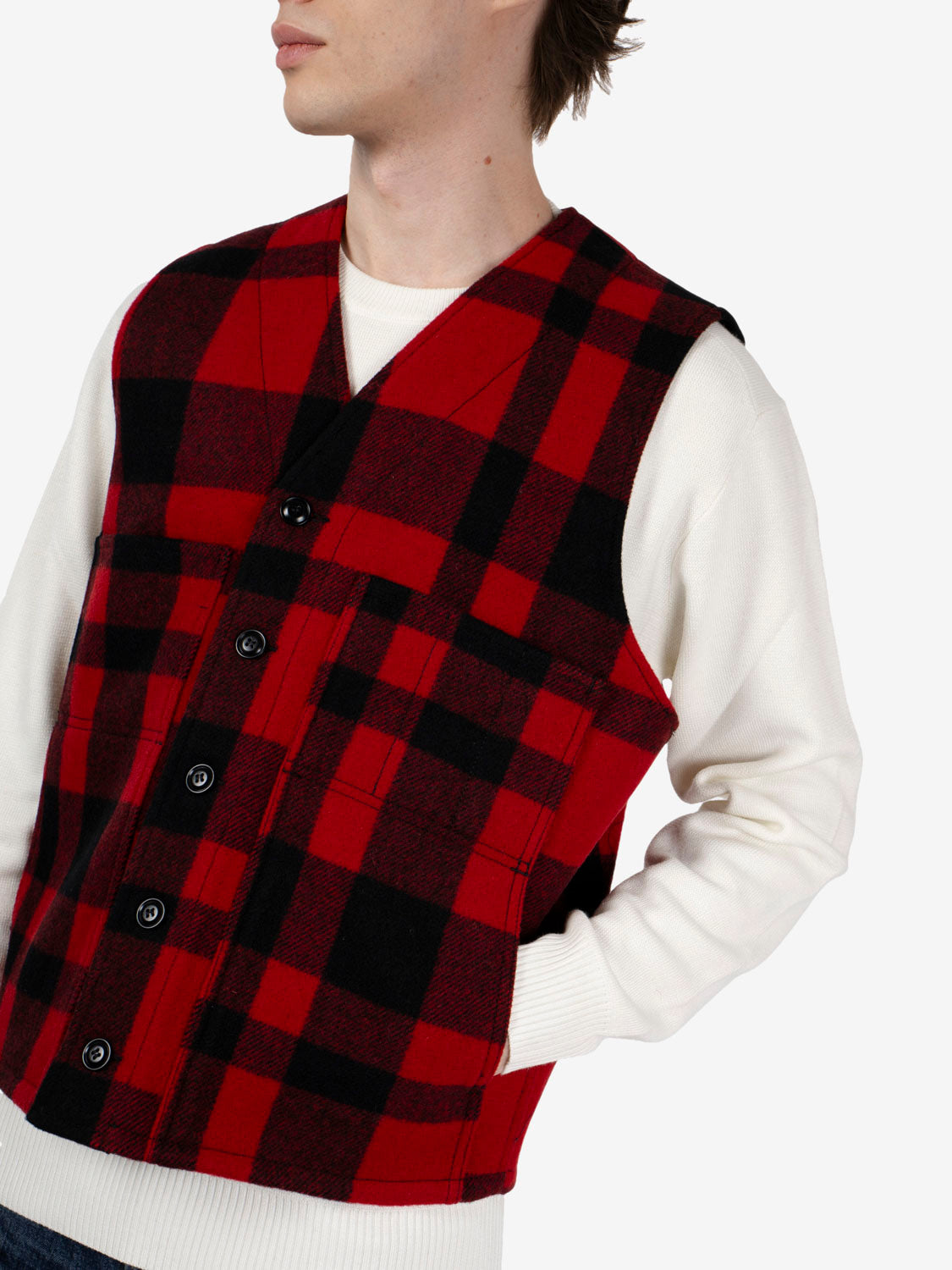 Gilet in lana Mackinaw a quadri rossi e neri