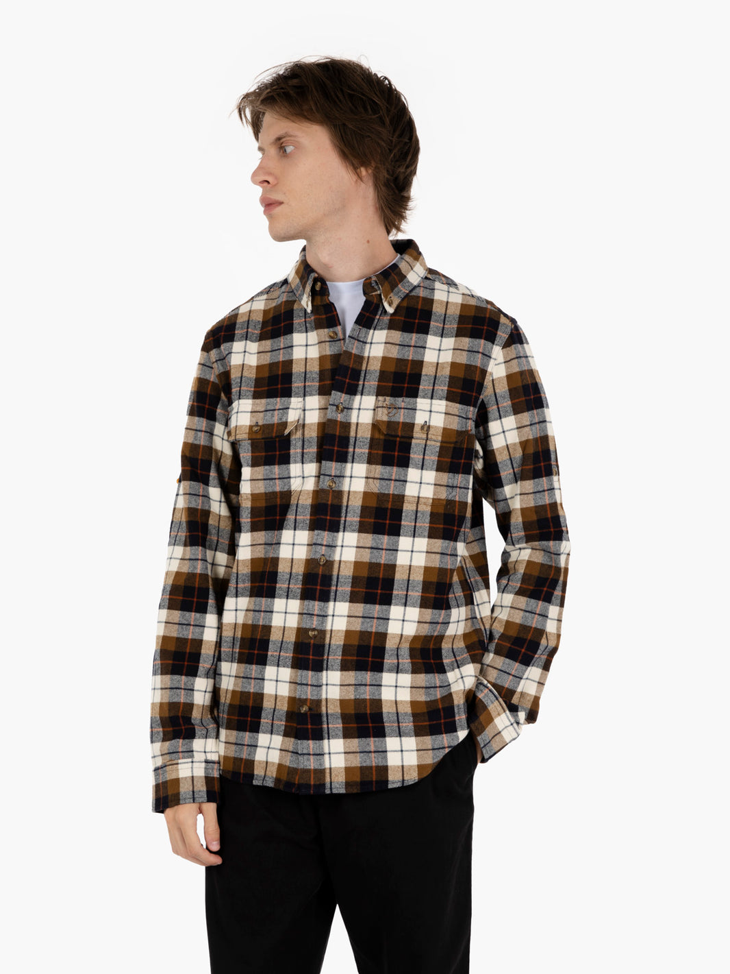 Singi Heavy Flannel Shirt chalk white / dark navy
