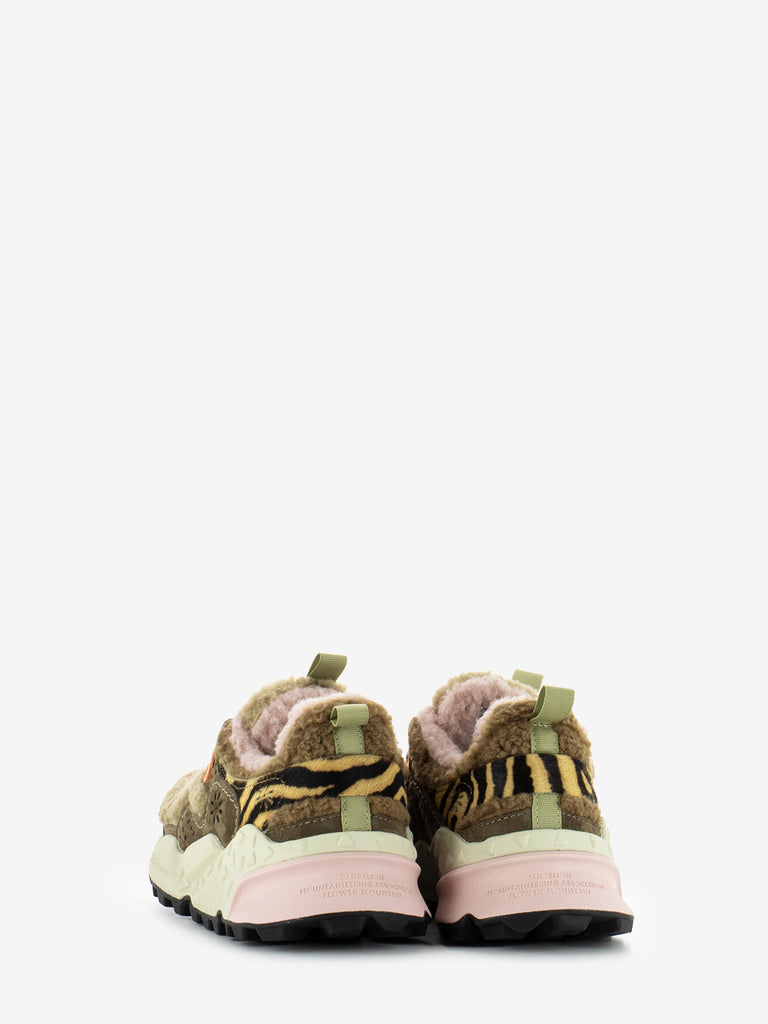 FLOWER MOUNTAIN - Kotetsu W suede pony air teddy kaki / beige / multicolor