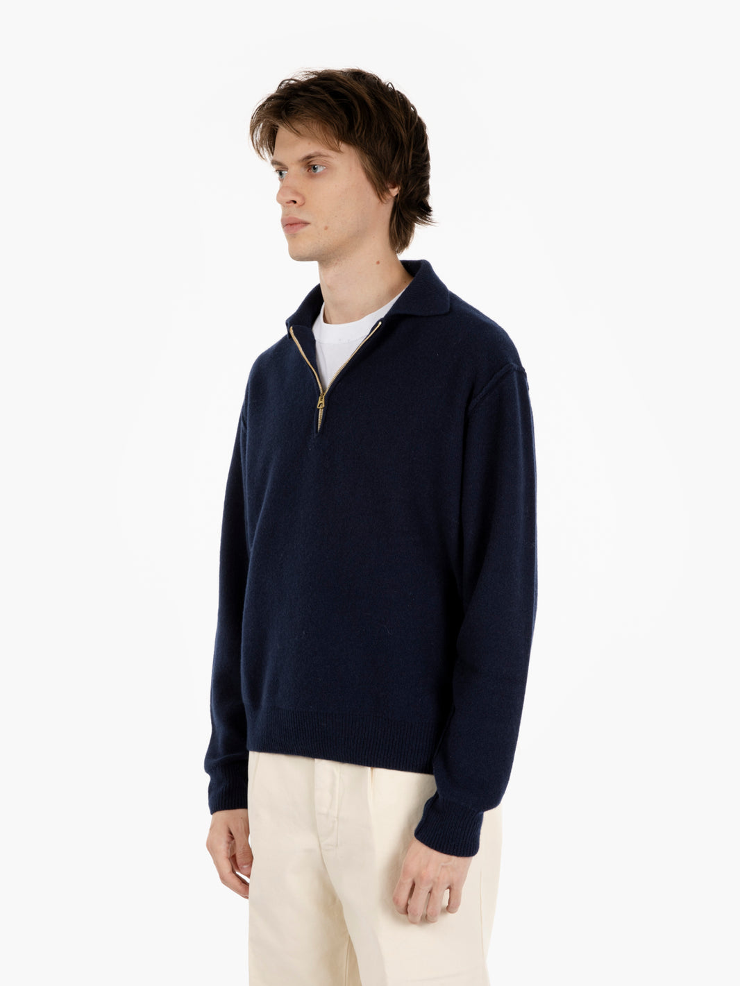 Maglia Yale in lana con colletto navy blu