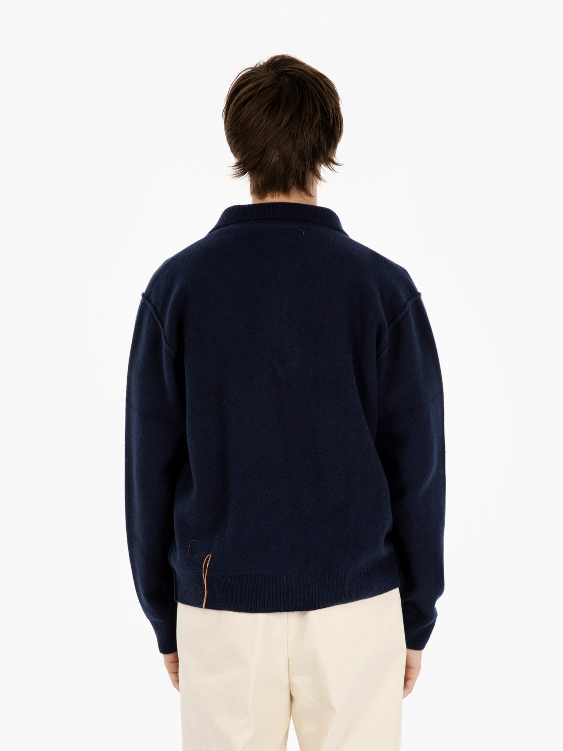 Maglia Yale in lana con colletto navy blu