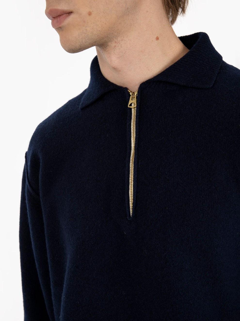 Maglia Yale in lana con colletto navy blu