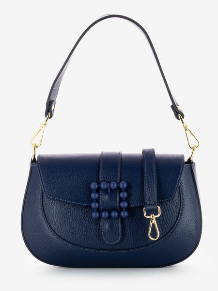 Borsa in pelle con accessorio blu