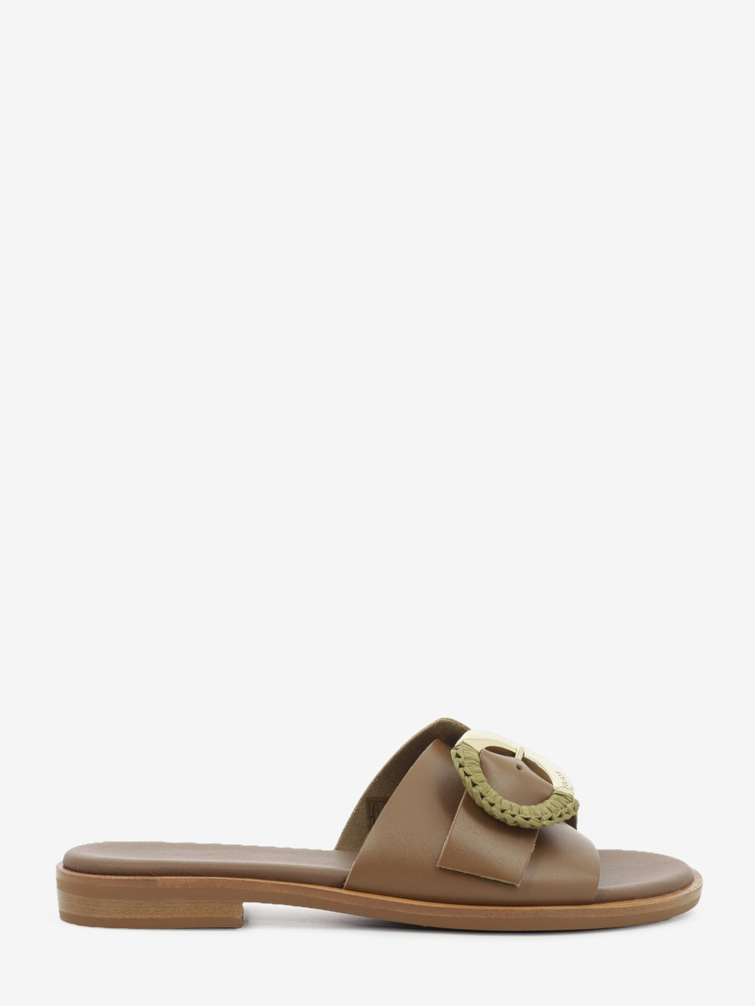 Buckle slipper with mou leather