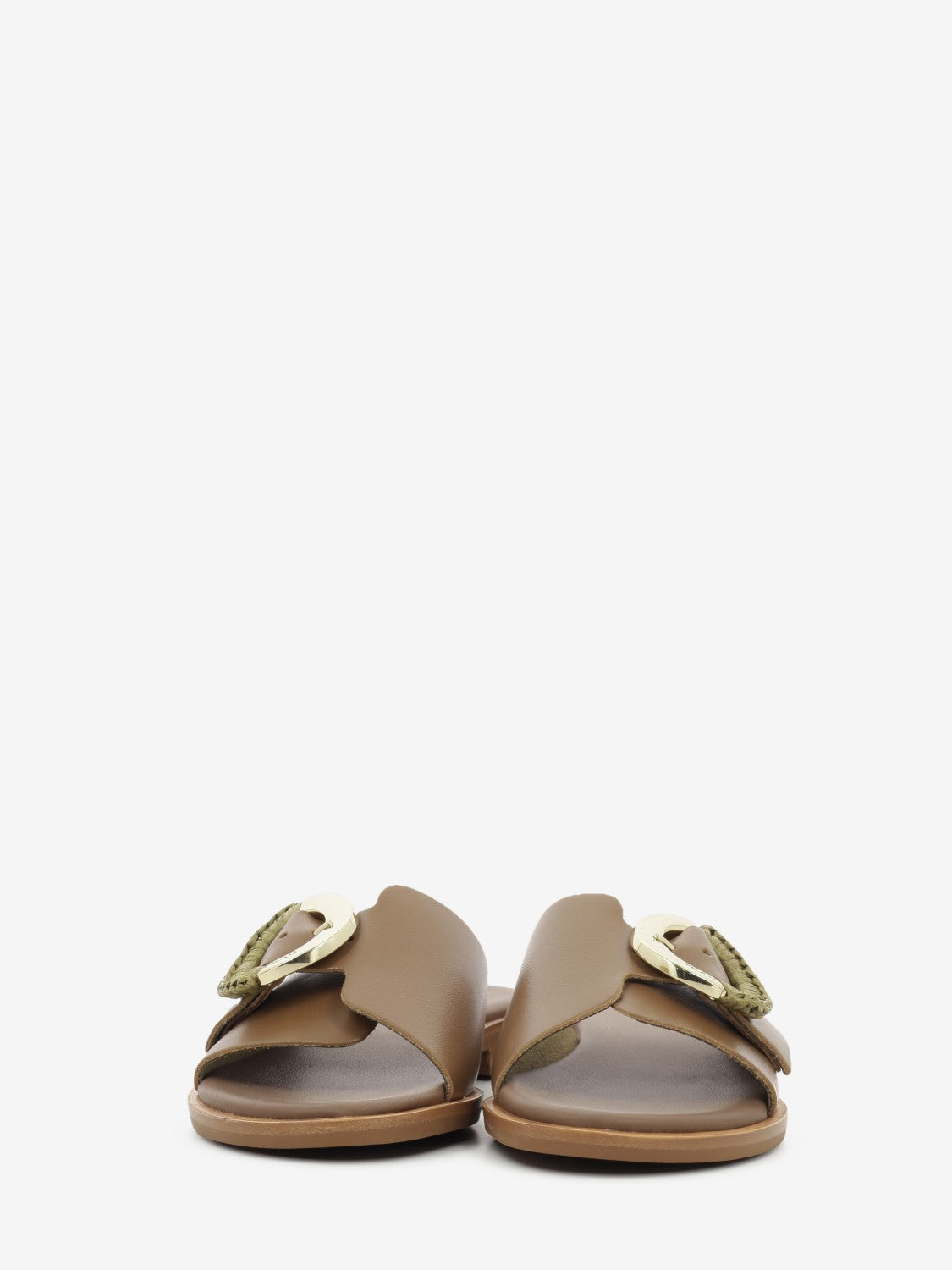 Buckle slipper with mou leather