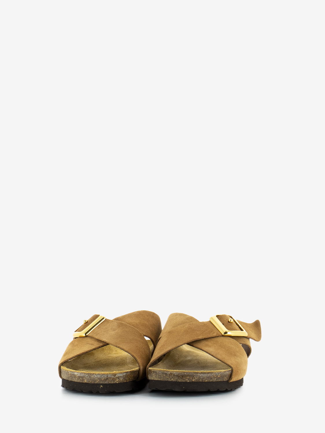 Slippers with crossed straps and maxi buckle earth