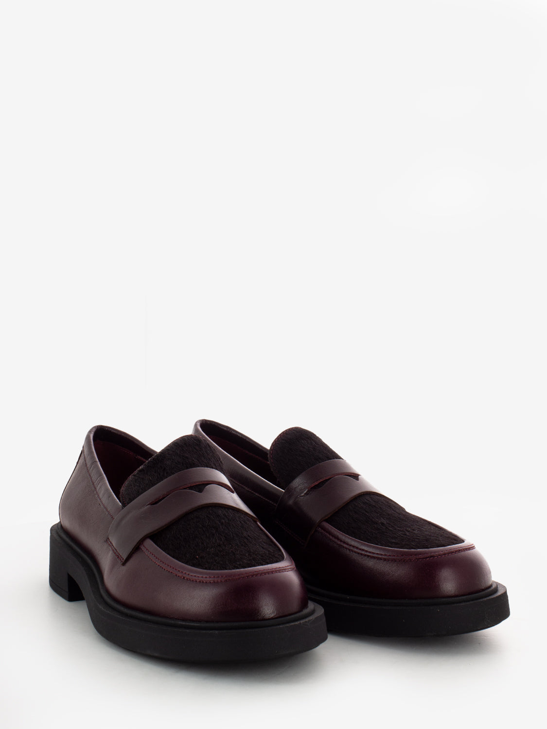 Mocassini in cavallino e pelle bordeaux