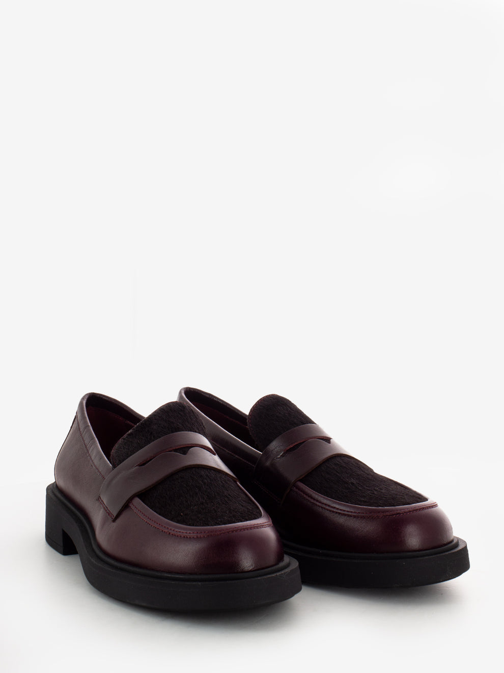 Mocassini in cavallino e pelle bordeaux