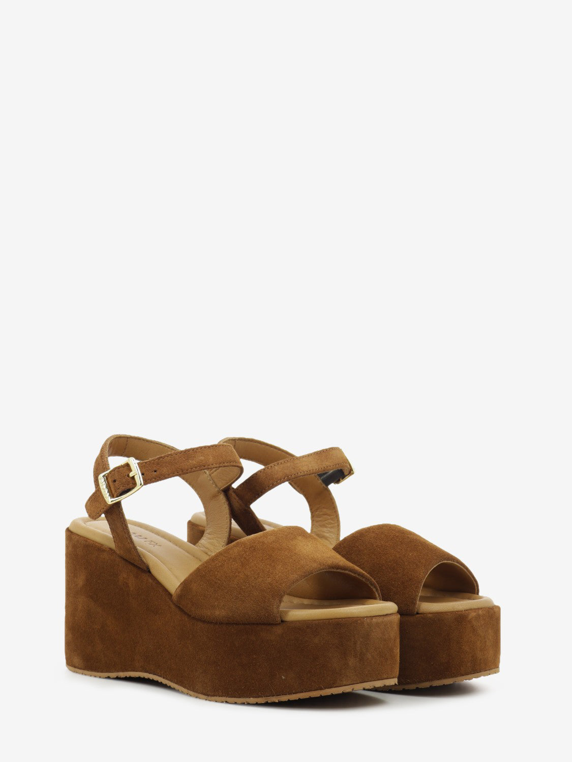 Sandali con zeppa in suede marrone