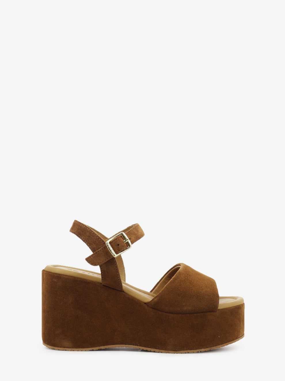 Sandali con zeppa in suede marrone