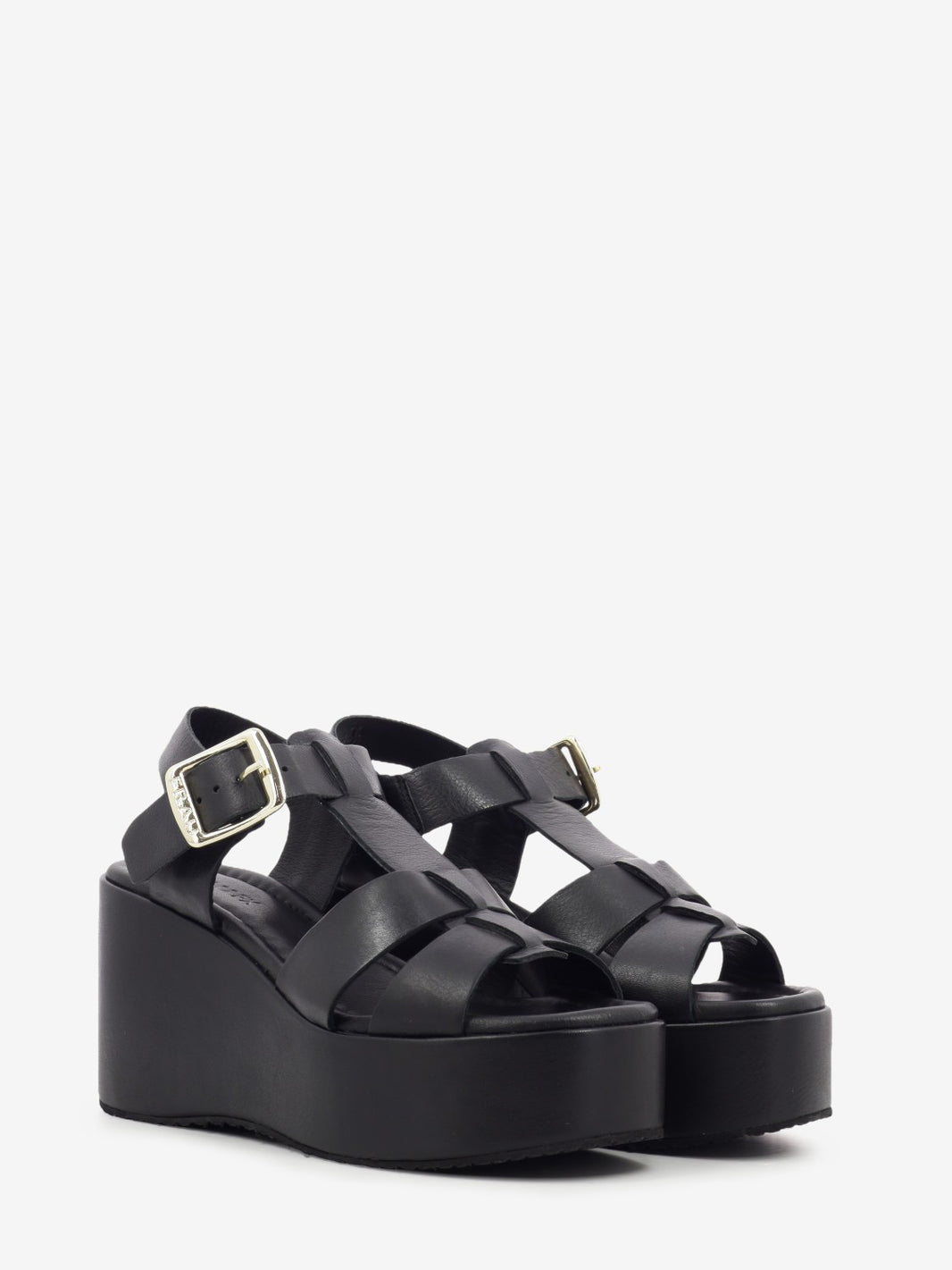 Sandali in pelle con zeppa nero