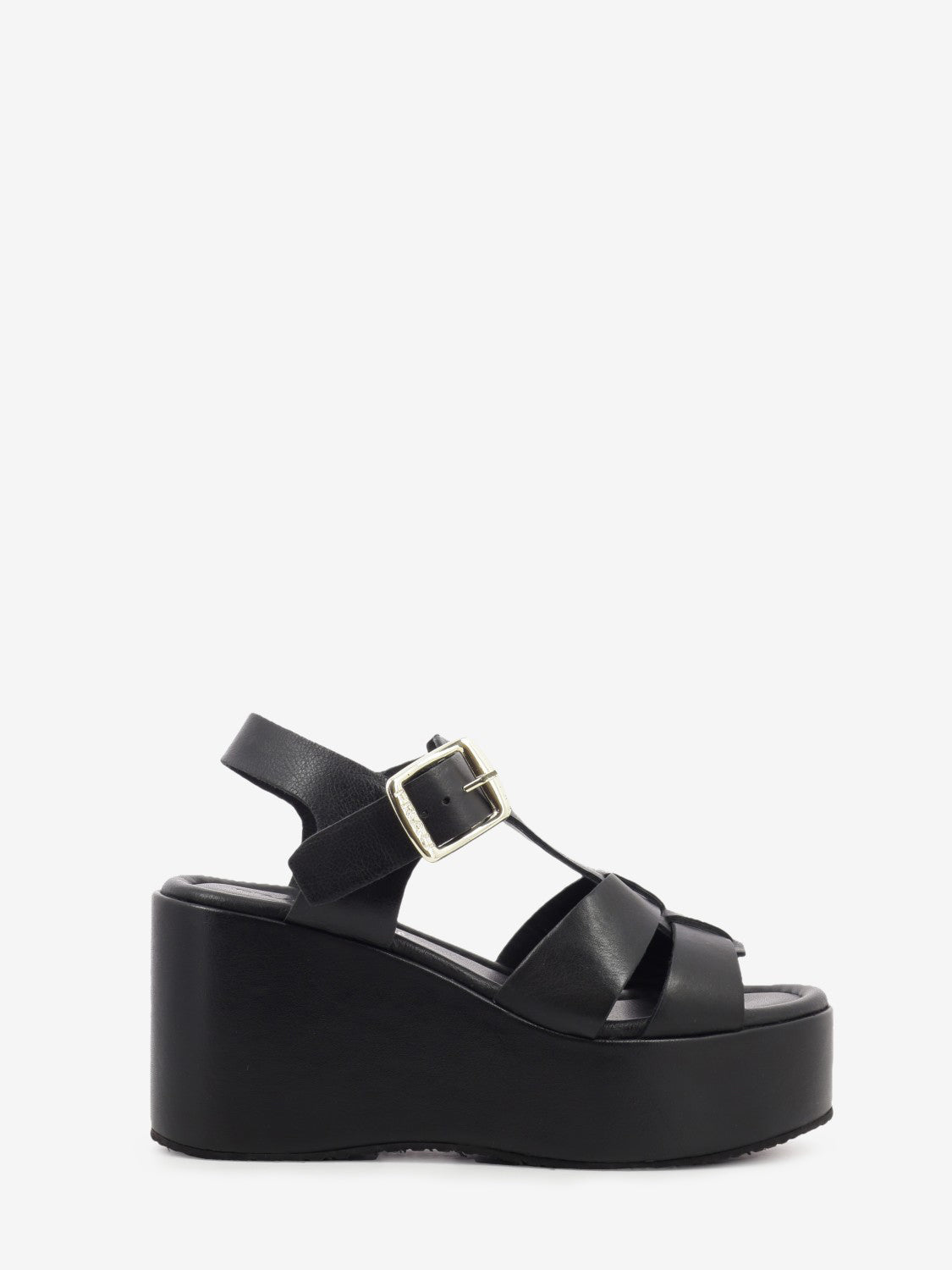 Sandali in pelle con zeppa nero