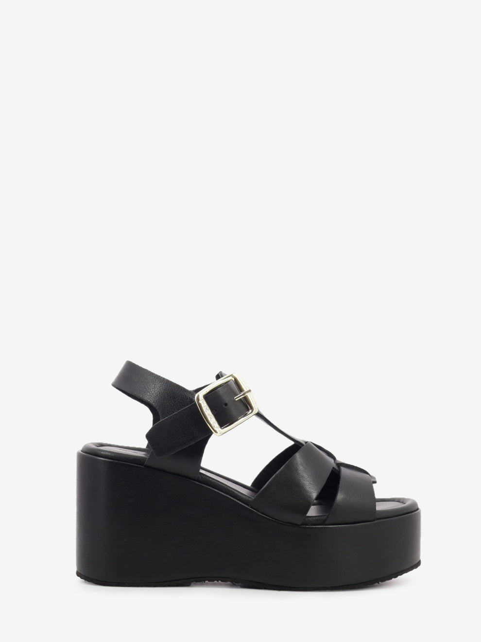 Sandali in pelle con zeppa nero