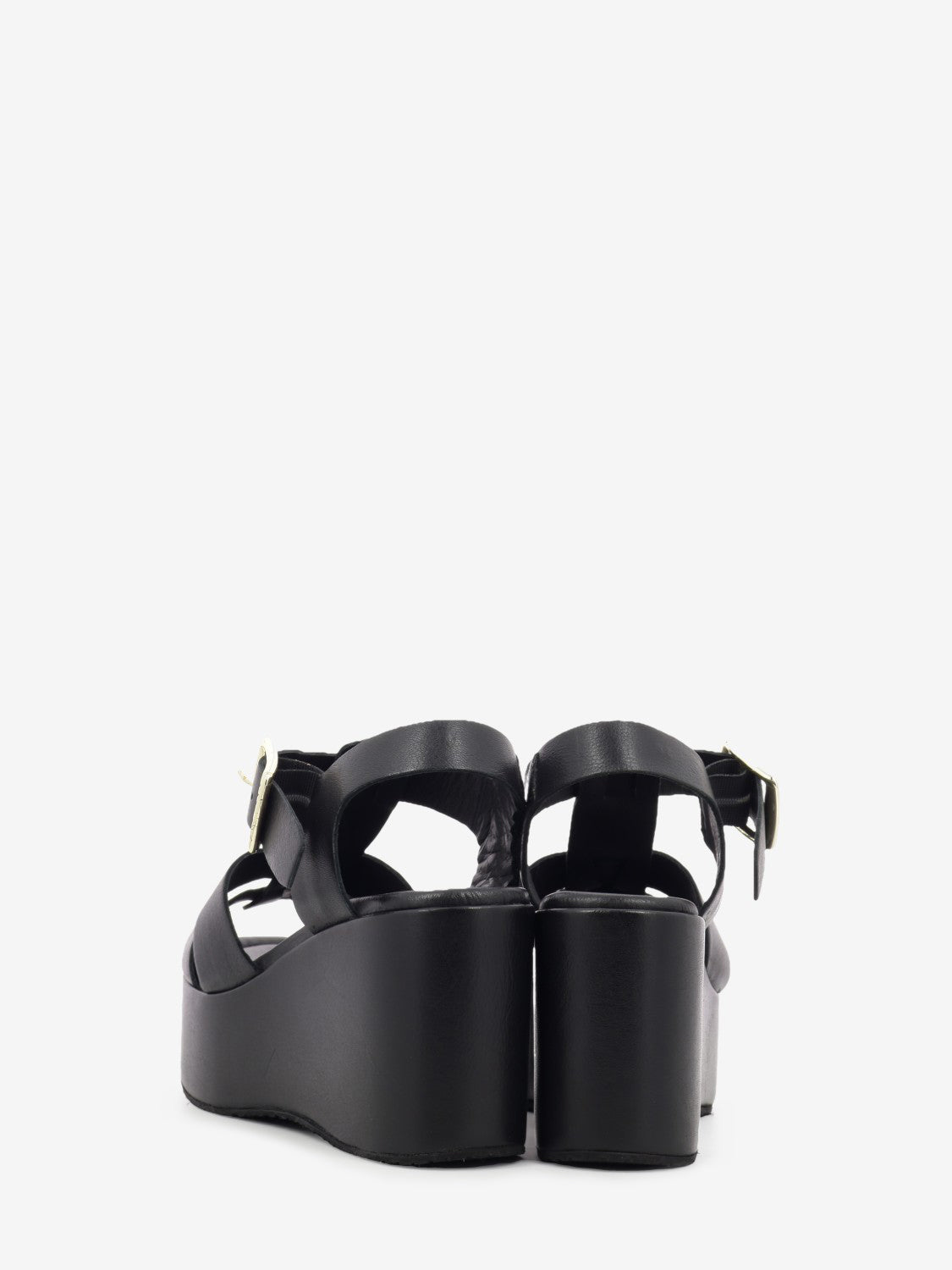 Sandali in pelle con zeppa nero