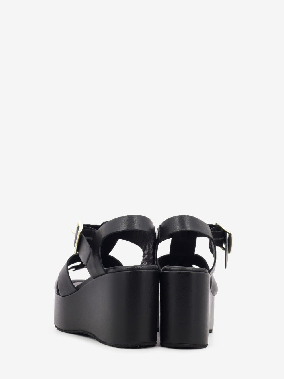 Sandali in pelle con zeppa nero
