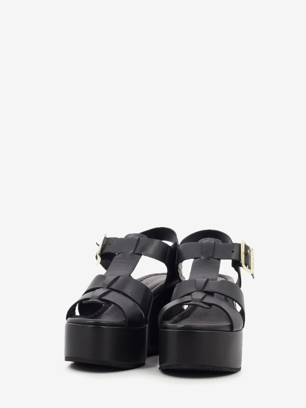 Sandali in pelle con zeppa nero