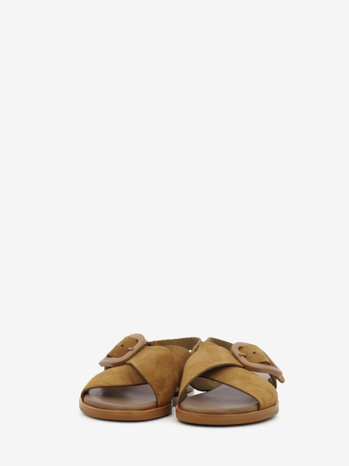 Sandali in suede con fibbia cannella