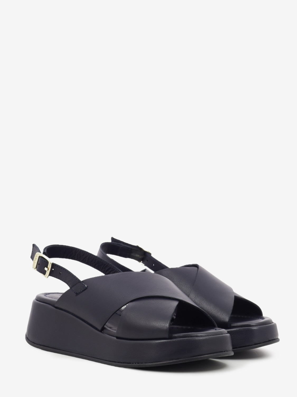 Sandalo zeppa in pelle blu