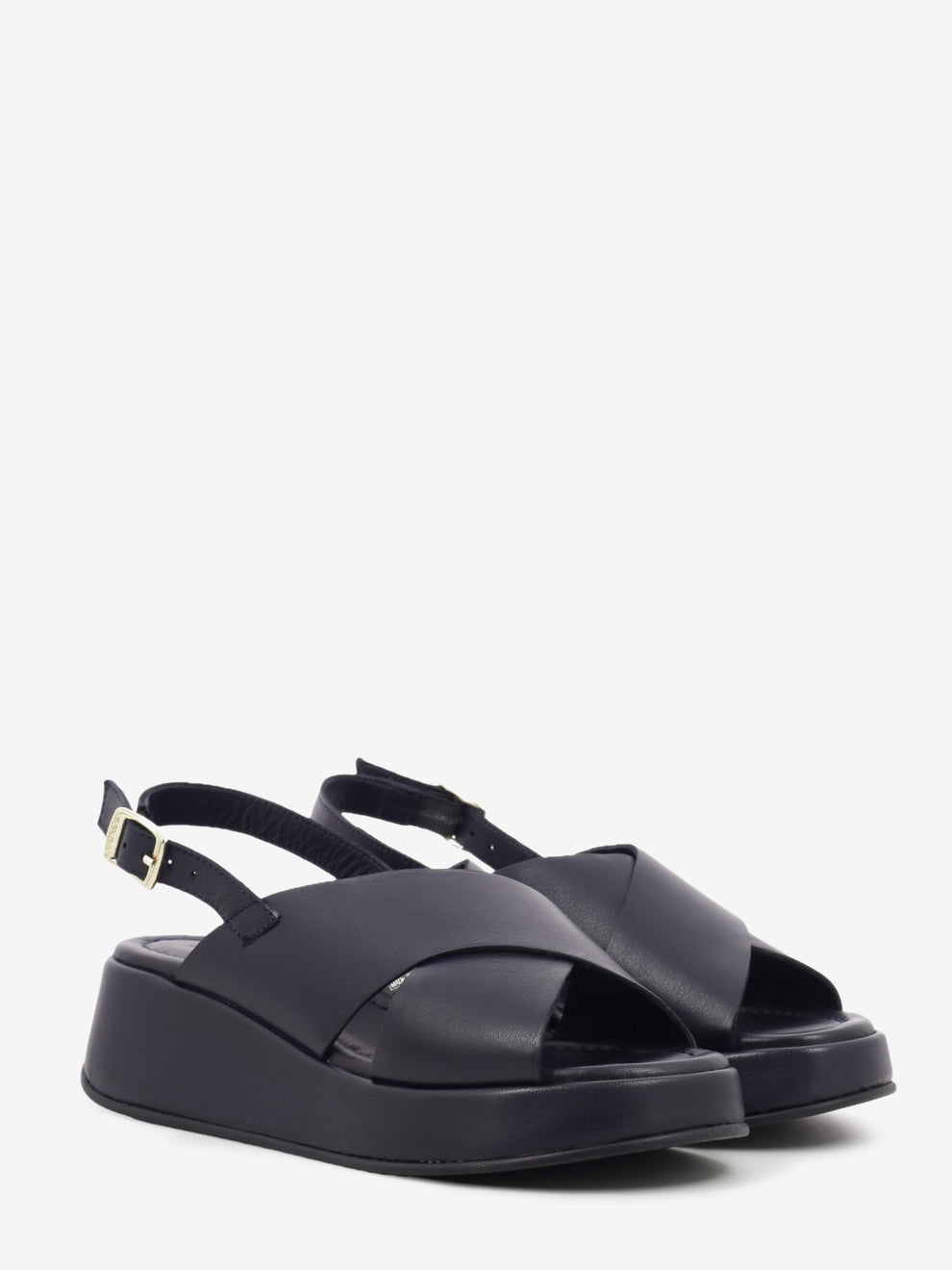 Sandalo zeppa in pelle blu