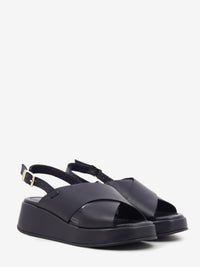 Blue leather wedge sandal