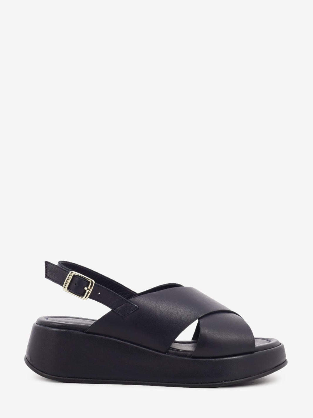 Blue leather wedge sandal