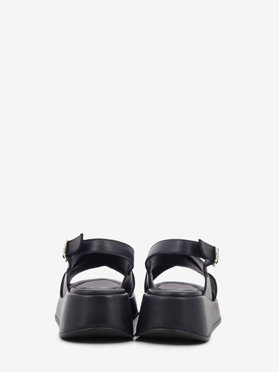 Sandalo zeppa in pelle blu