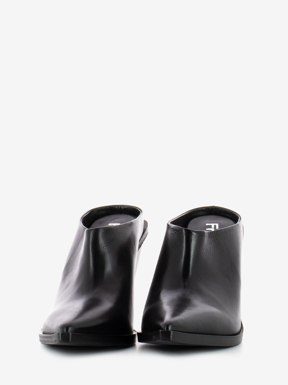 Leather clogs with black heel