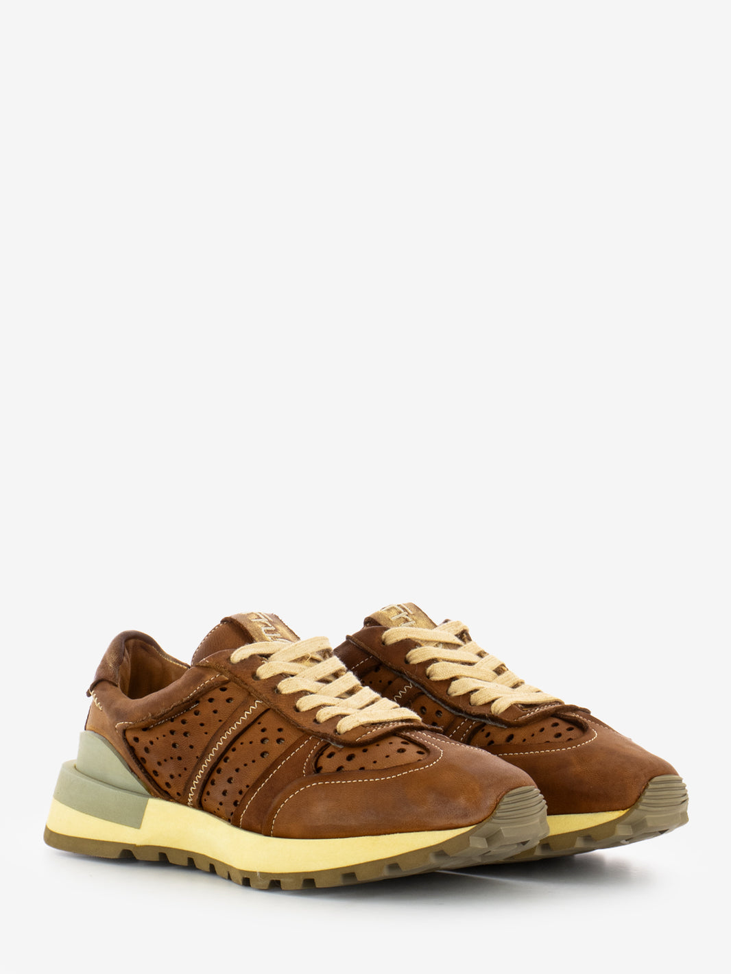 Washed leather and leather sneaker