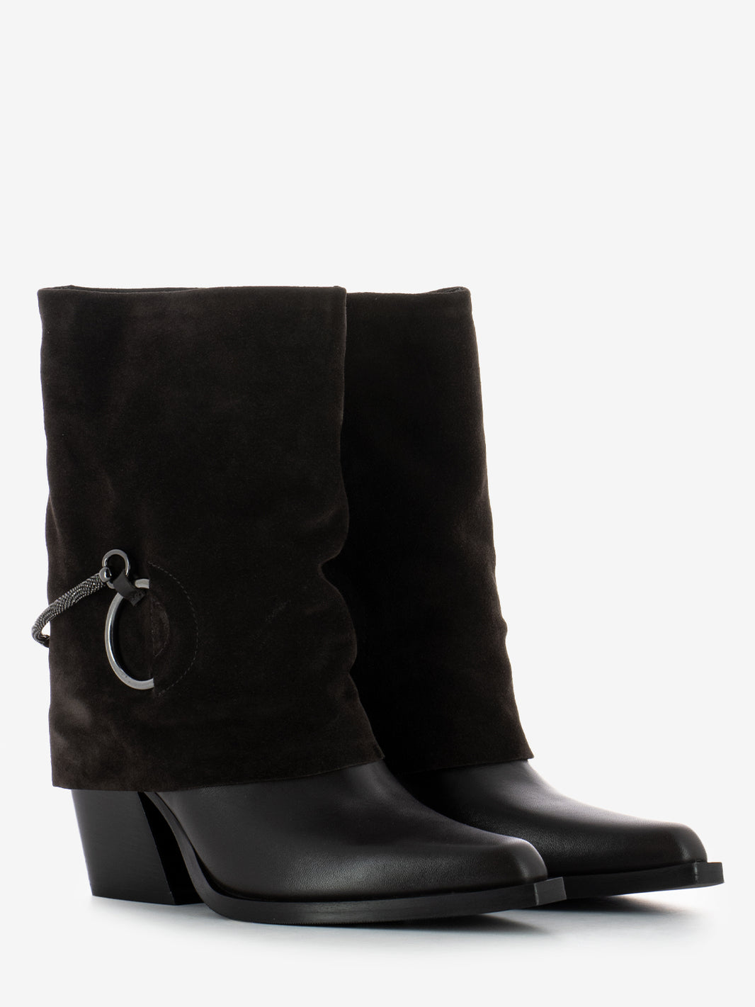 Stivaletto con risvolto in suede testa di moro
