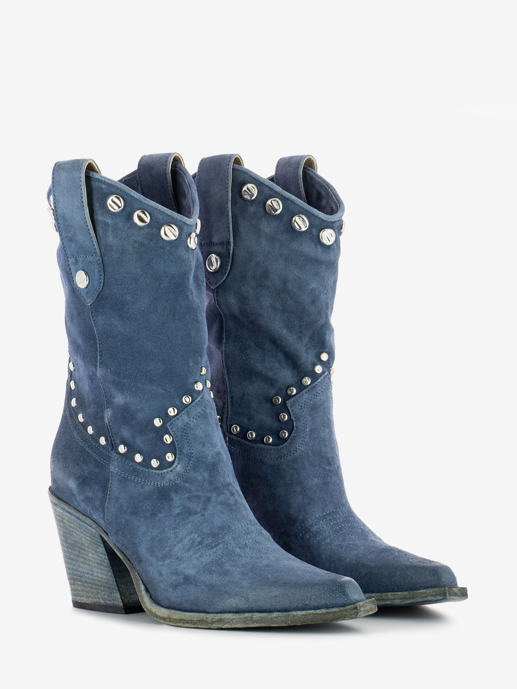 Texano in camoscio con borchie azzurro
