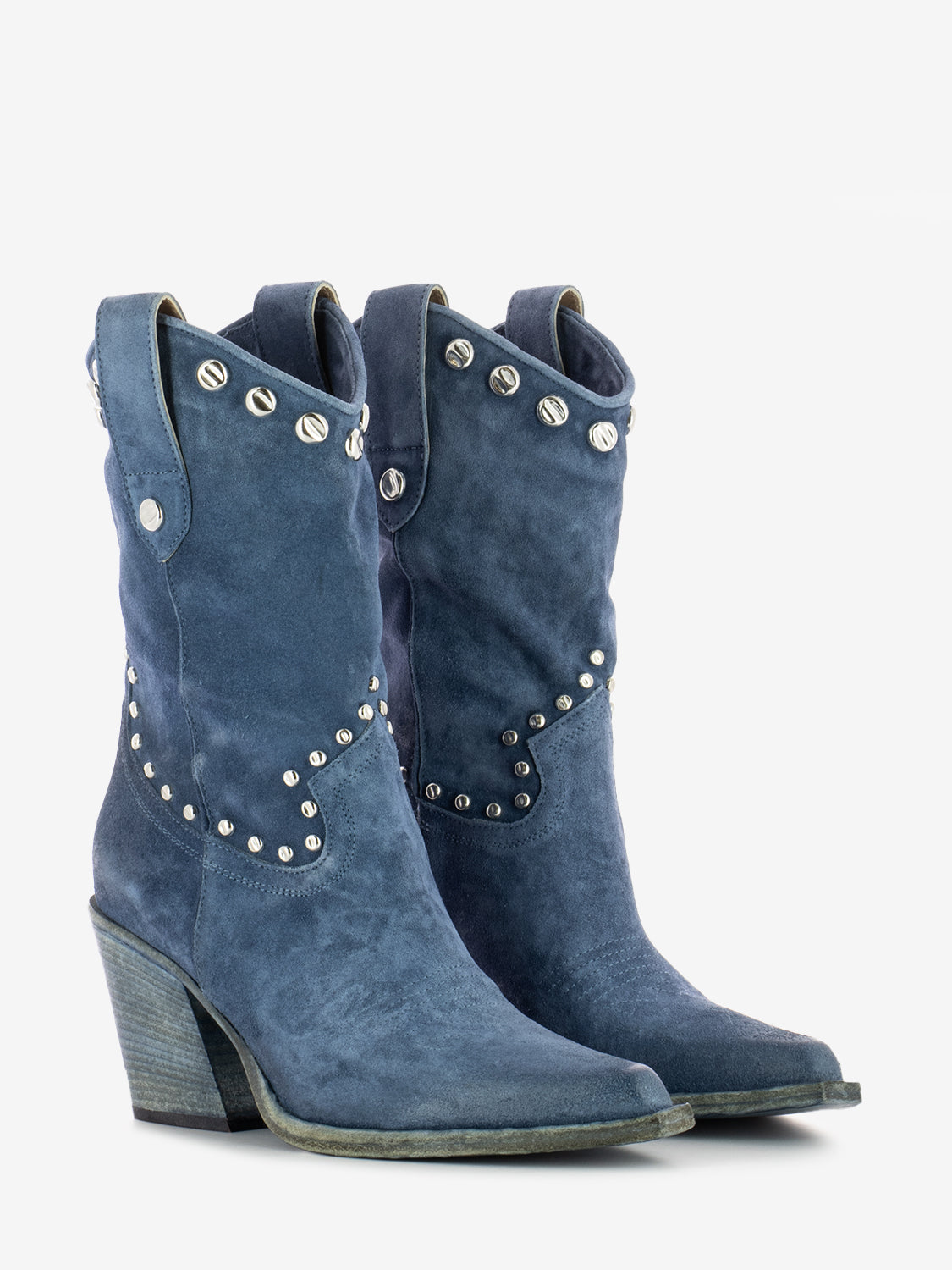 Texano in camoscio con borchie azzurro