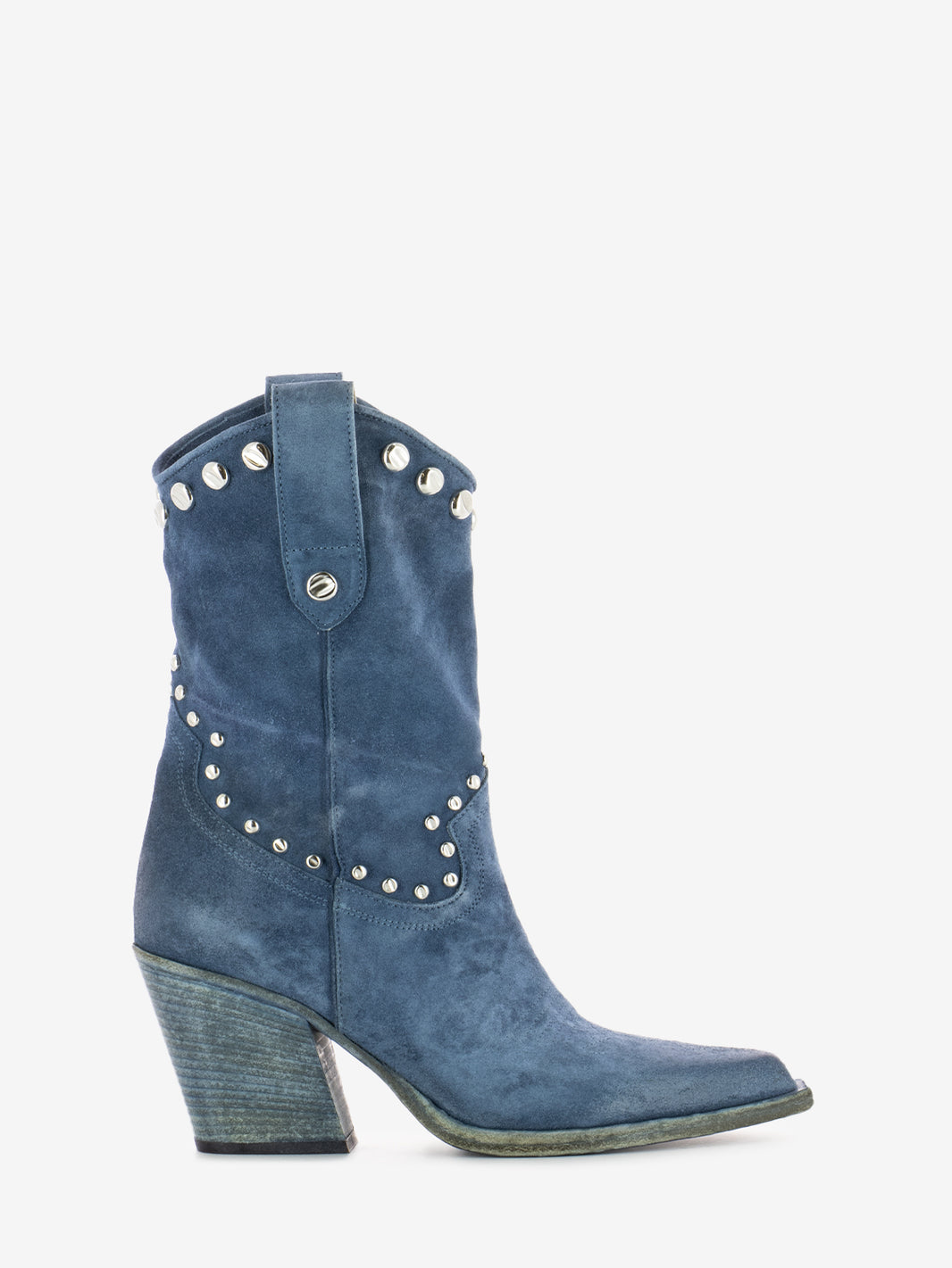 Texano in camoscio con borchie azzurro