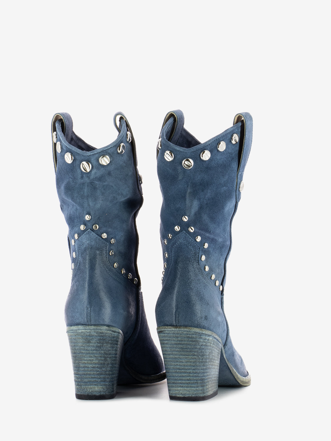 Texano in camoscio con borchie azzurro