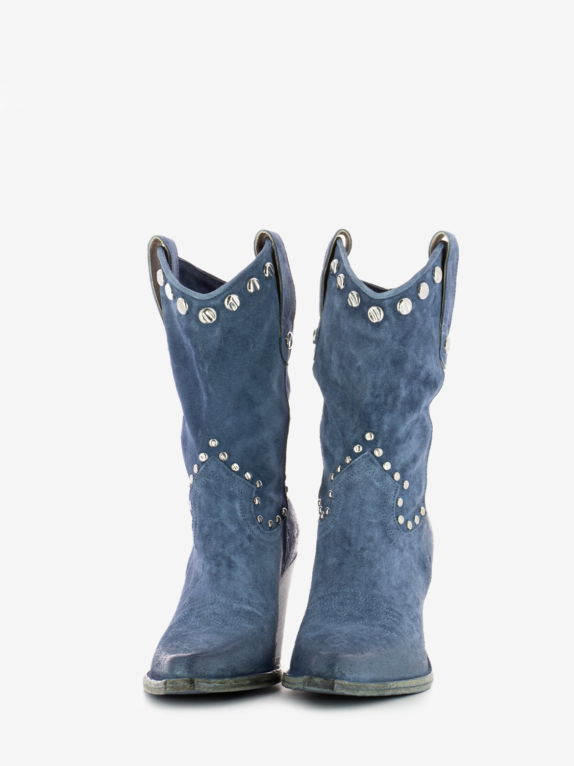 Texano in camoscio con borchie azzurro